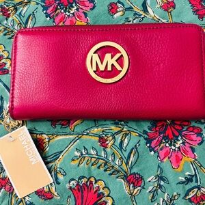 Michael Kors Magenta Wallet with Gold Logo